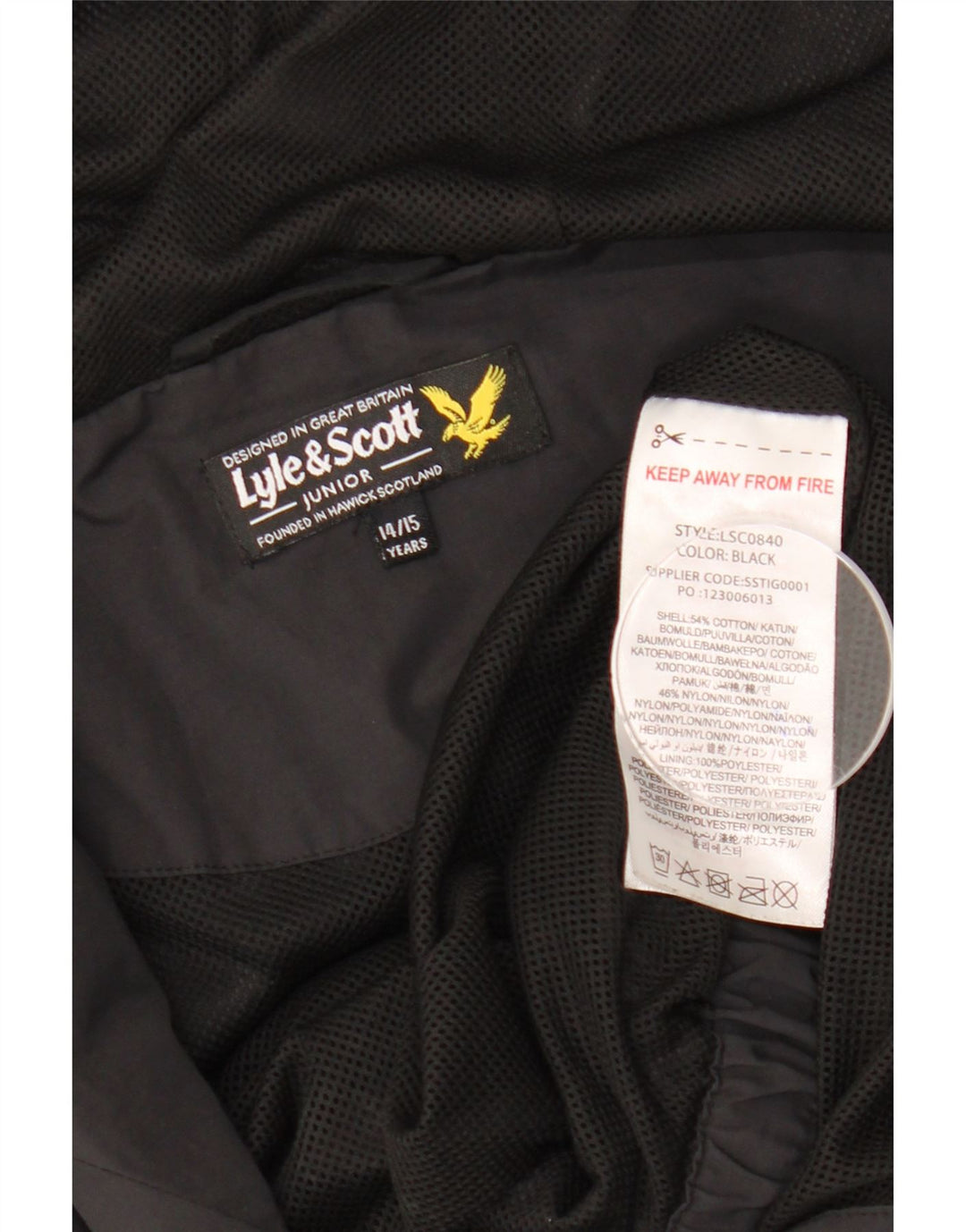 LYLE & SCOTT Bomberjacke mit Kapuze für Jungen, 14–15 Jahre, schwarze Baumwolle