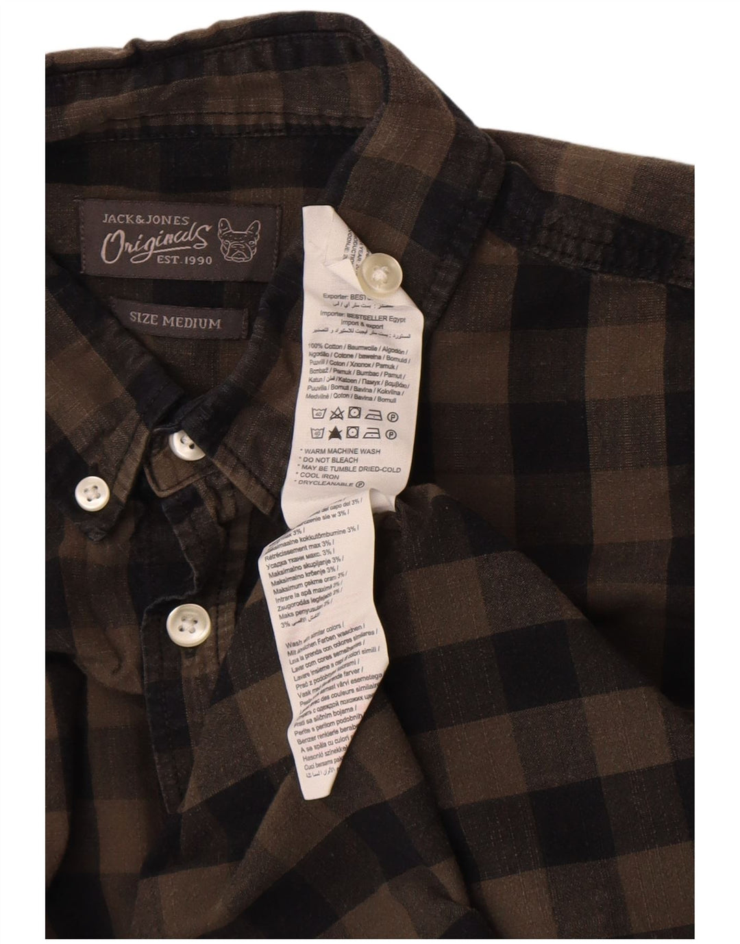 Jack & Jones Herren-Hemd mit normaler Passform, mittelbraune Gingham-Baumwolle