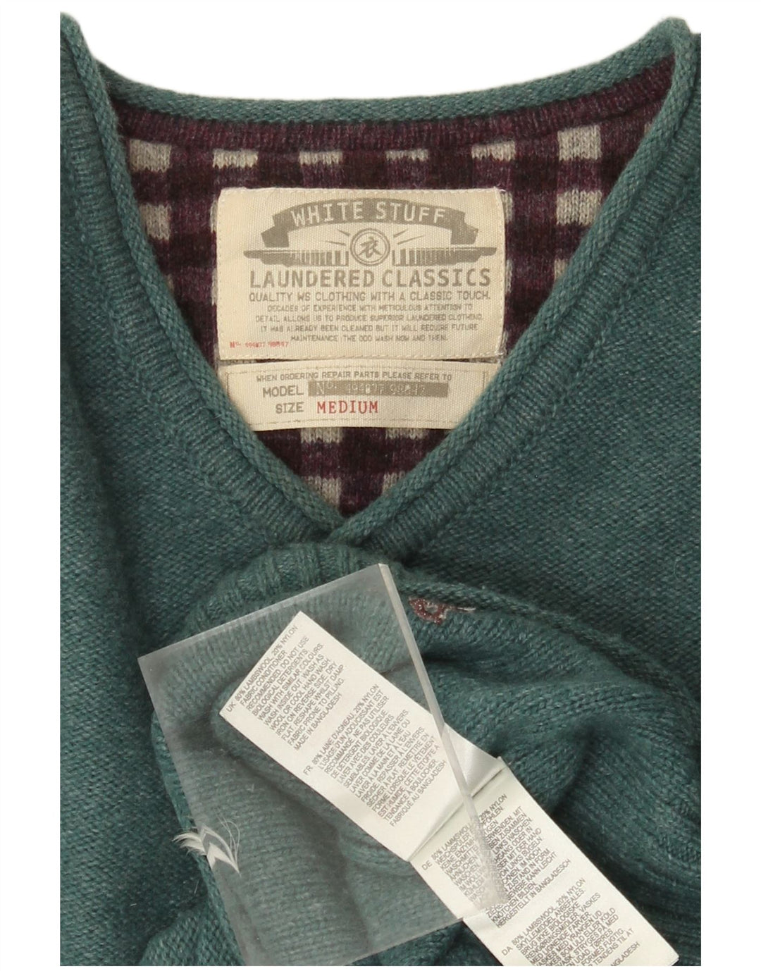 White Stuff Herren-Pullover mit V-Ausschnitt aus mittelgrüner Lammwolle