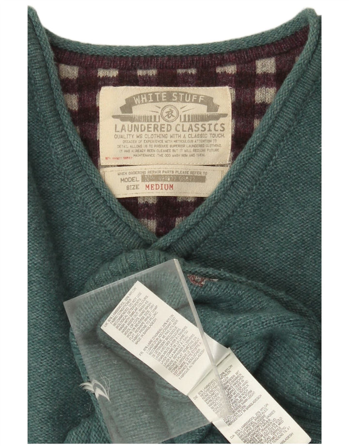 White Stuff Herren-Pullover mit V-Ausschnitt aus mittelgrüner Lammwolle