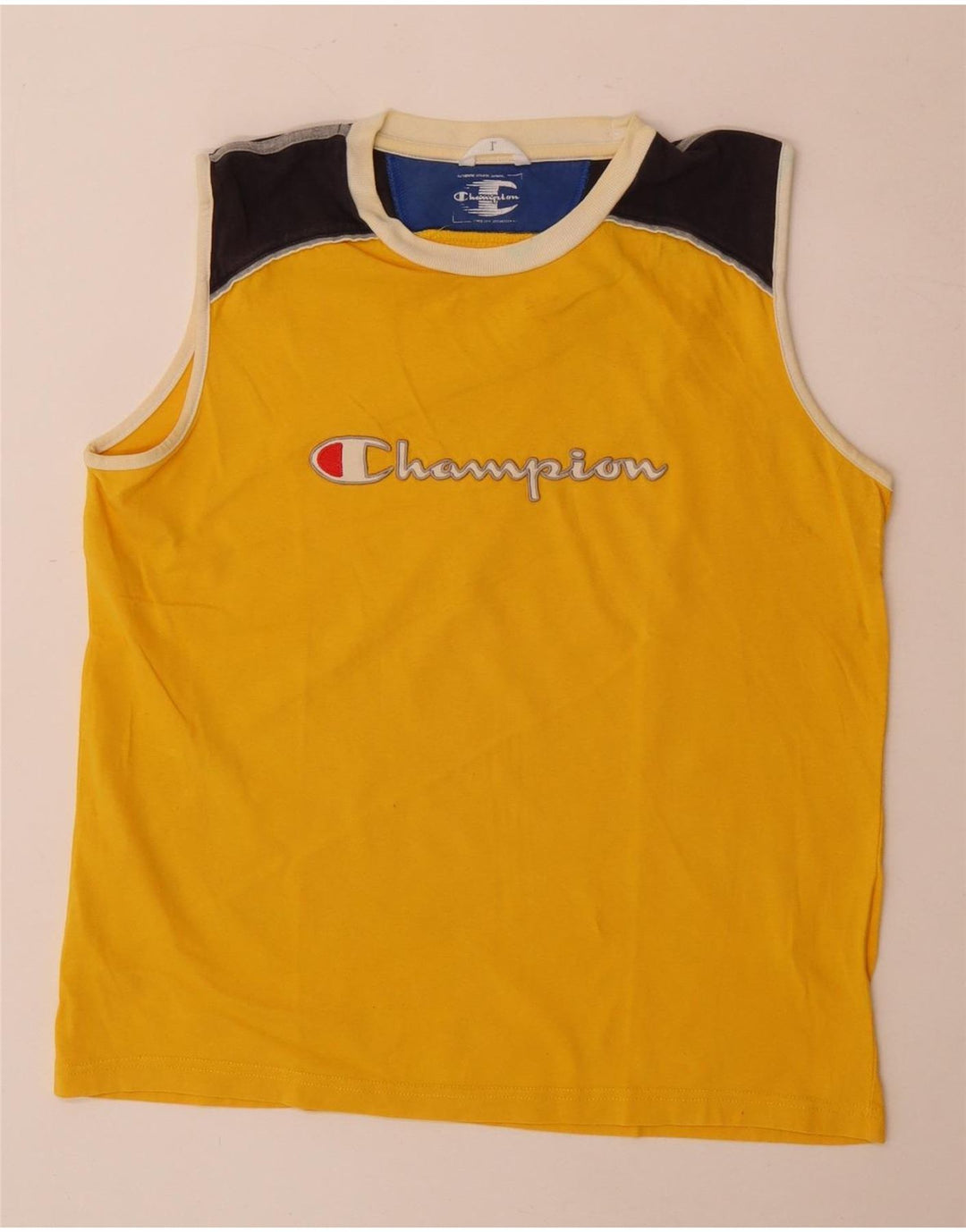 Champion Herren-T-Shirt mit grafischem Motiv, groß, aus Baumwolle in Blockfarben, Gelb