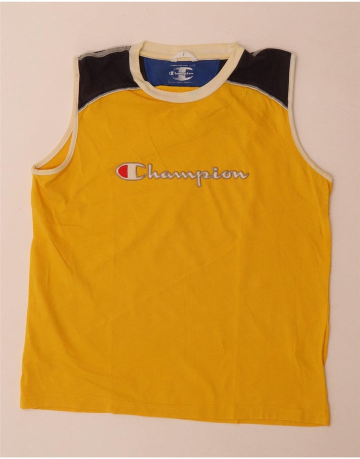 Champion Herren-T-Shirt mit grafischem Motiv, groß, aus Baumwolle in Blockfarben, Gelb
