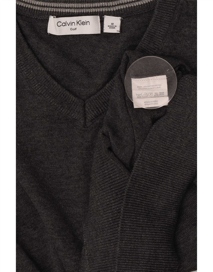 Calvin Klein Herren-Pullover mit V-Ausschnitt aus mittelgrau gefleckter Baumwolle