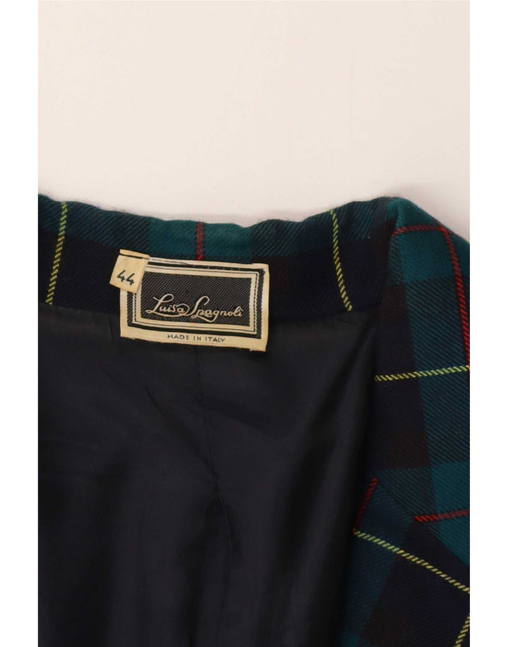 Luisa Spagnoli Damen 2-Knopf-Blazerjacke IT 44 mittelblau karierte Wolle