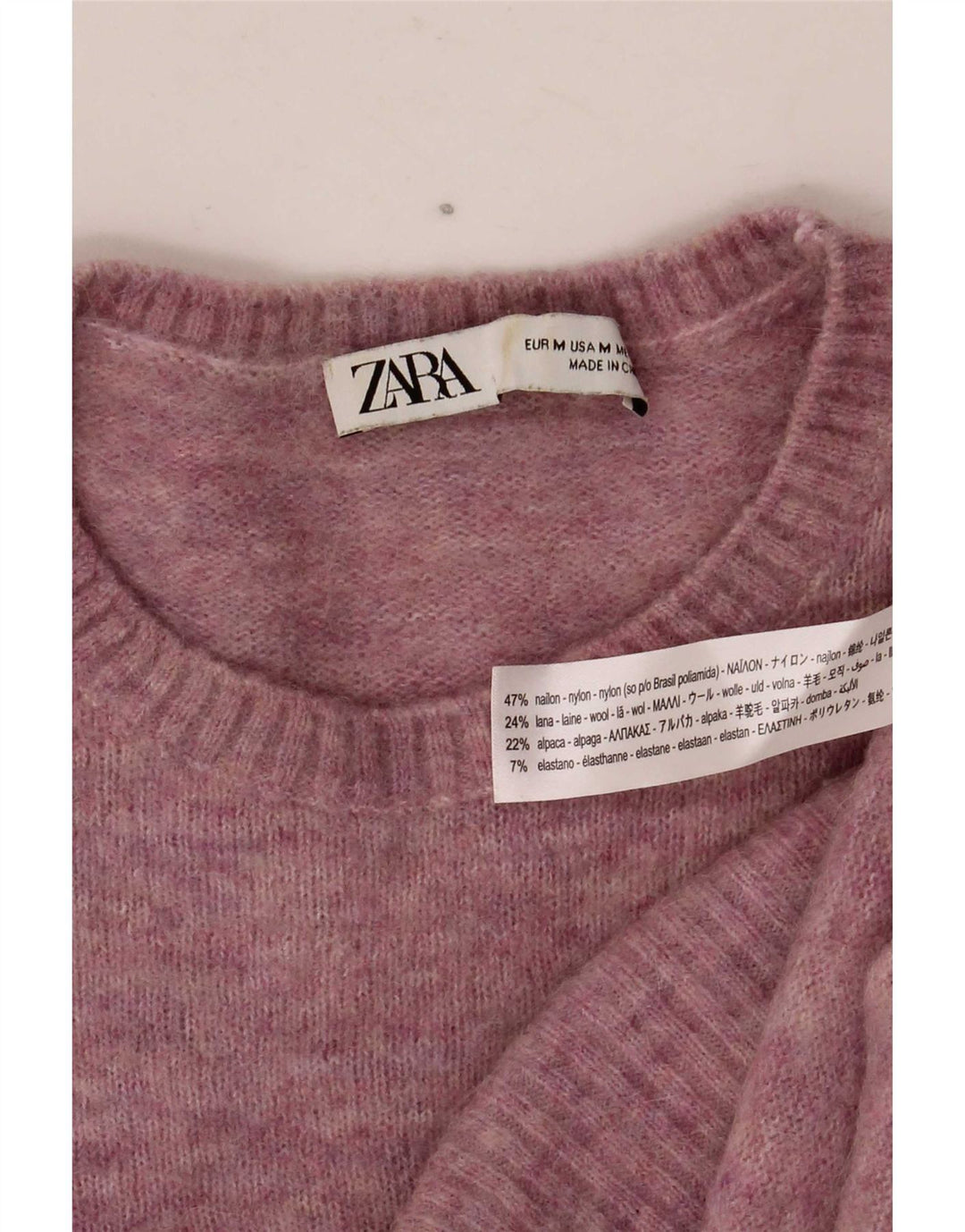 Zara Damen-Pullover mit U-Boot-Ausschnitt, UK 12, mittelrosa Nylon