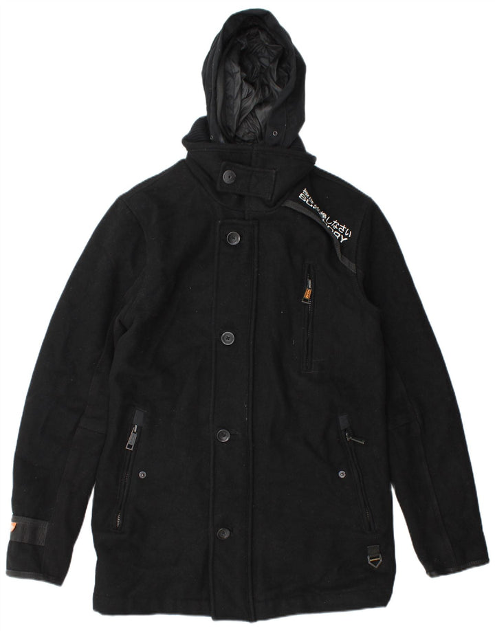 Superdry Herren-Parka mit grafischer Kapuze, UK 38, mittelschwarze Wolle