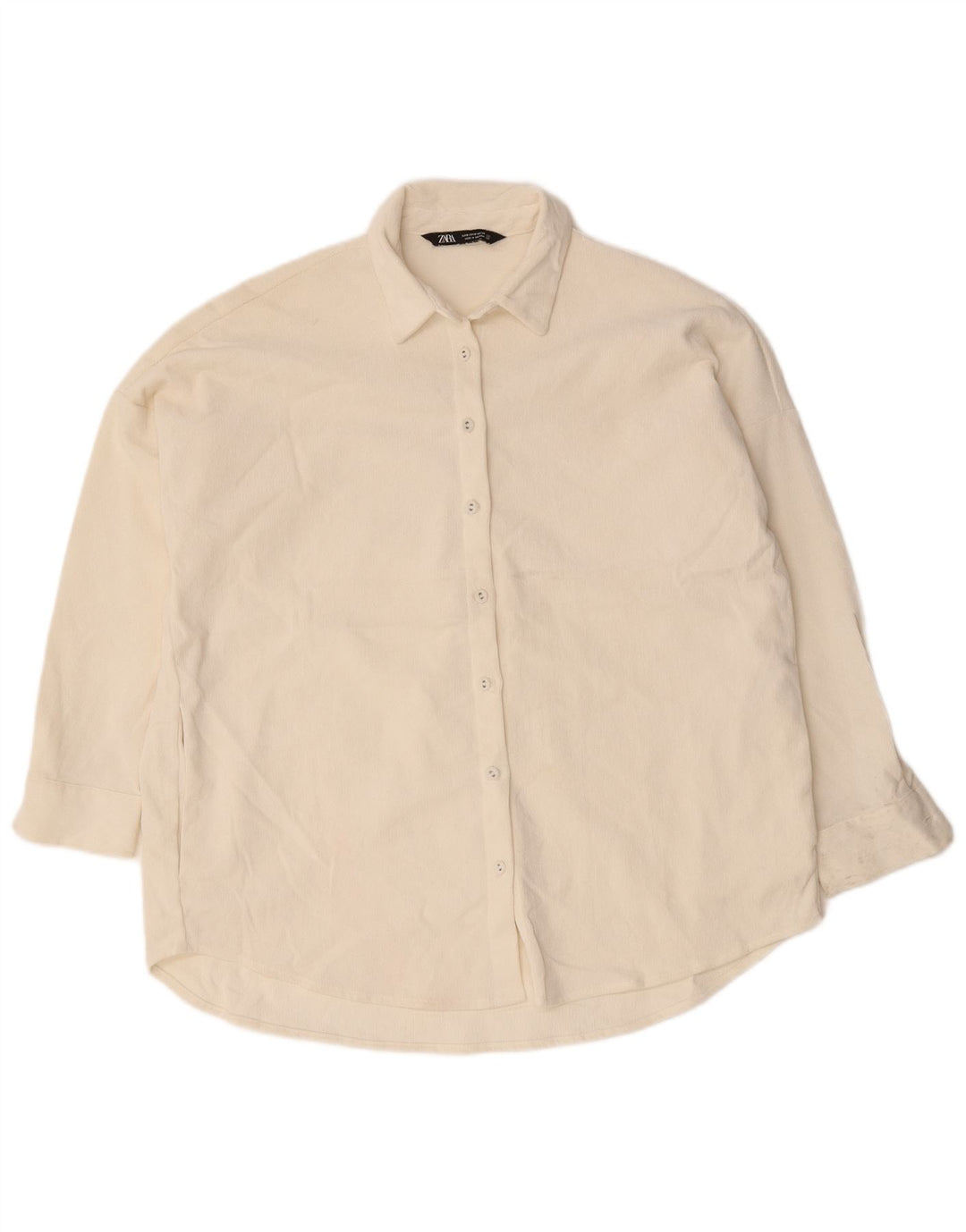 Zara Damen Übergroßes Cordhemd UK 10 Small Weiß Polyester