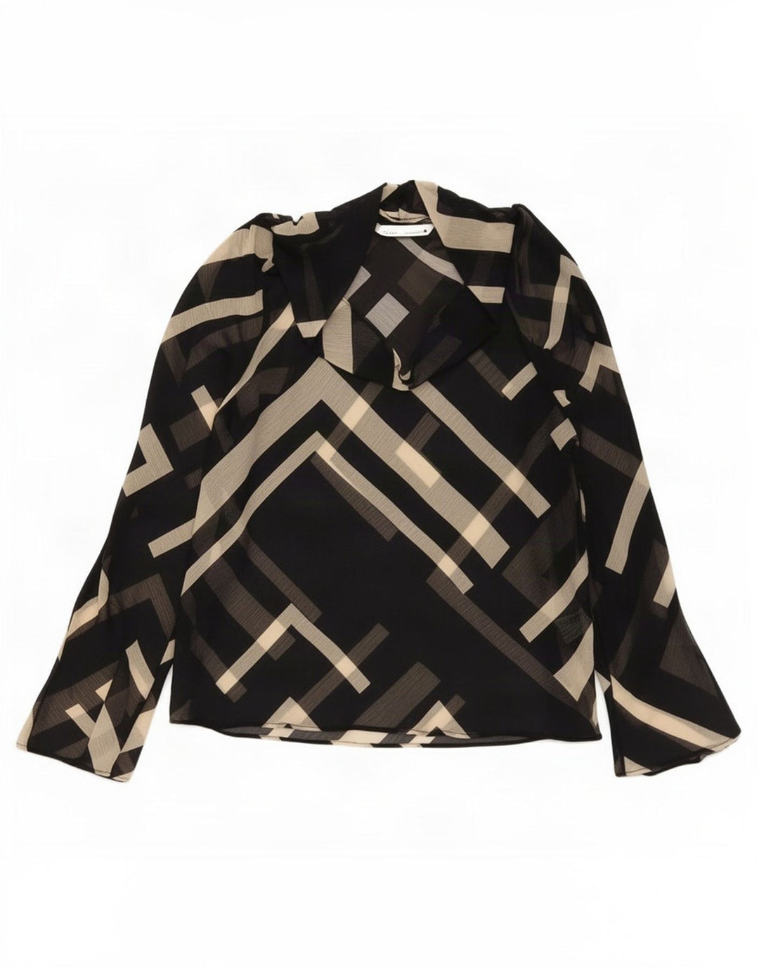 Zara Damen-Blusenoberteil UK 10 Small Schwarz Geometrisch Polyester