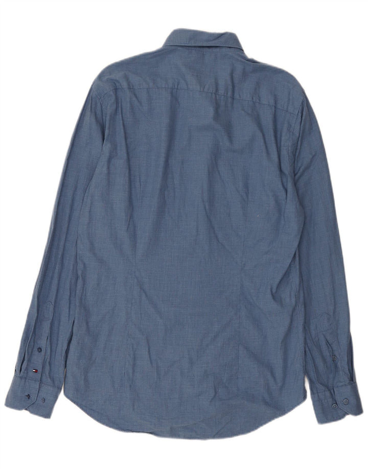 Tommy Hilfiger Herren-Slim-Fit-Hemd, Größe 40, mittelblaue Baumwolle