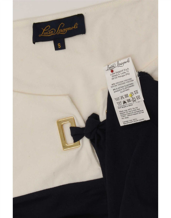 Luisa Spagnoli Damen Blusenoberteil UK 10 Small Weiße Colourblock-Viskose