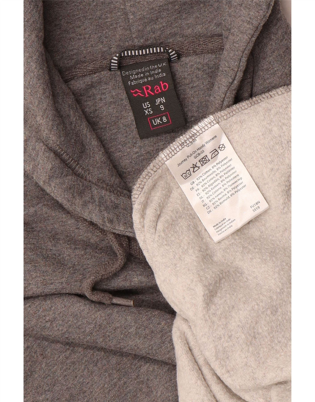 Rab Damen Kapuzenpullover UK 8 Small Graue Baumwolle