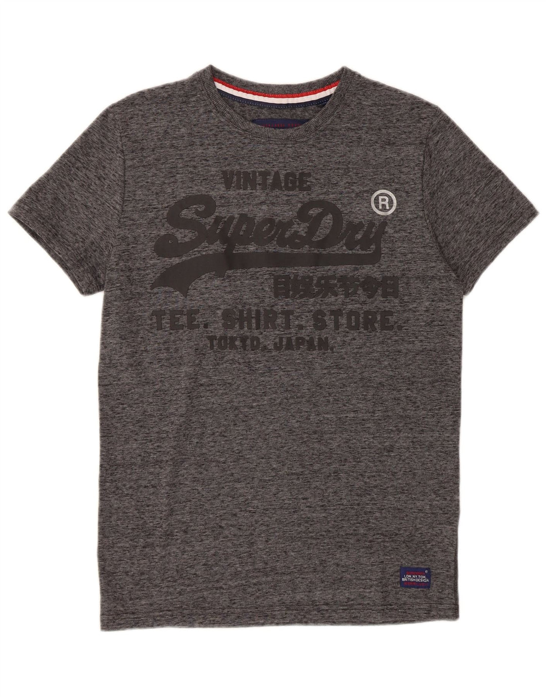 SUPERDRY Herren-T-Shirt mit Grafik, Größe S, grau gesprenkelte Baumwolle