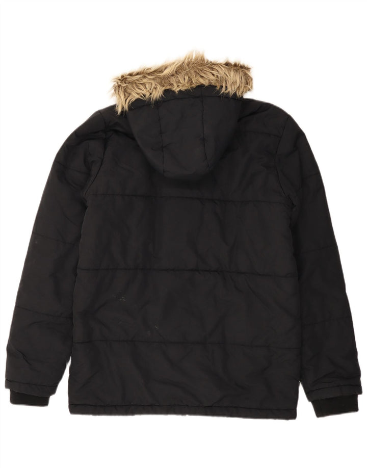 Lyle & Scott Wattierte Jungenjacke mit Kapuze, 14–15 Jahre, schwarzes Polyamid