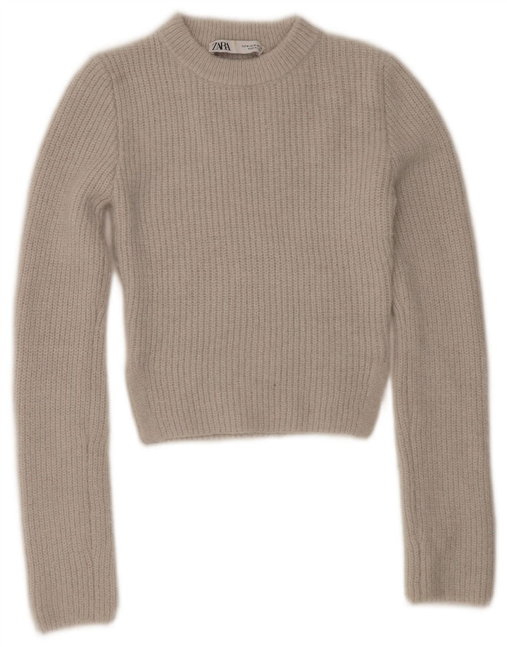 Zara Damen Crop Crew Neck Pullover Pullover UK 12 Mittelgraues Polyester