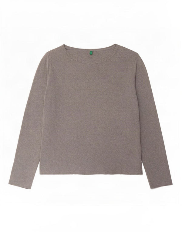 Benetton Damen Top Langarm UK 18 XL Grau gefleckte Baumwolle