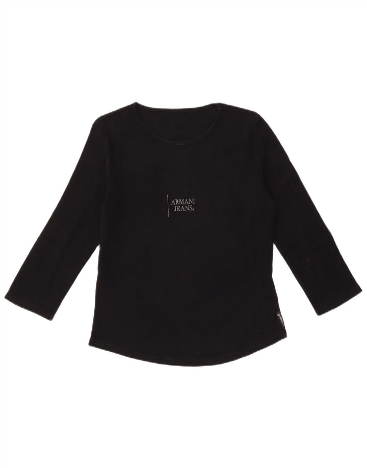 ARMANI JEANS Grafik-Top für Damen, 3/4-Ärmel, UK-Größe 12, mittelschwarz, Baumwolle
