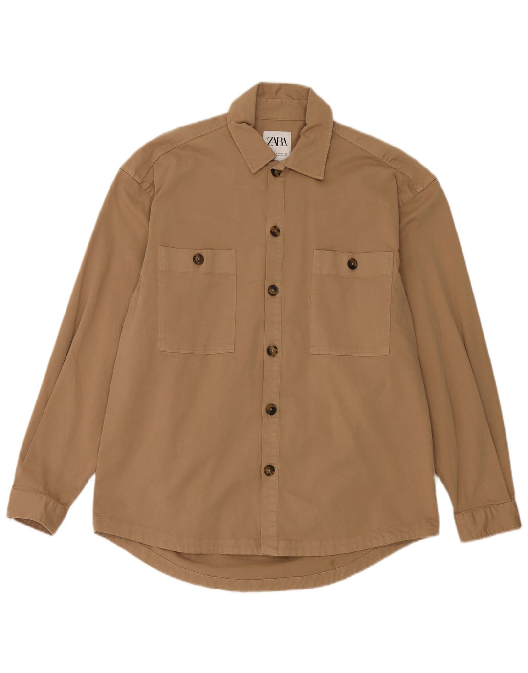 ZARA Herren Relaxed Fit Hemd Small Beige Baumwolle