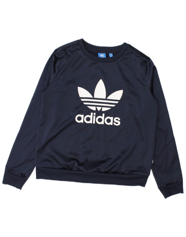 Adidas Damen Grafik-Sweatshirt-Pullover UK 12 Medium Marineblau Polyester