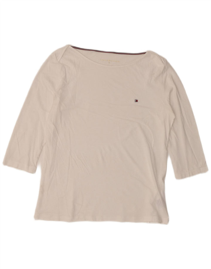Tommy Hilfiger Damen-Top, 3/4-Ärmel, UK 14, mittelweiße Baumwolle