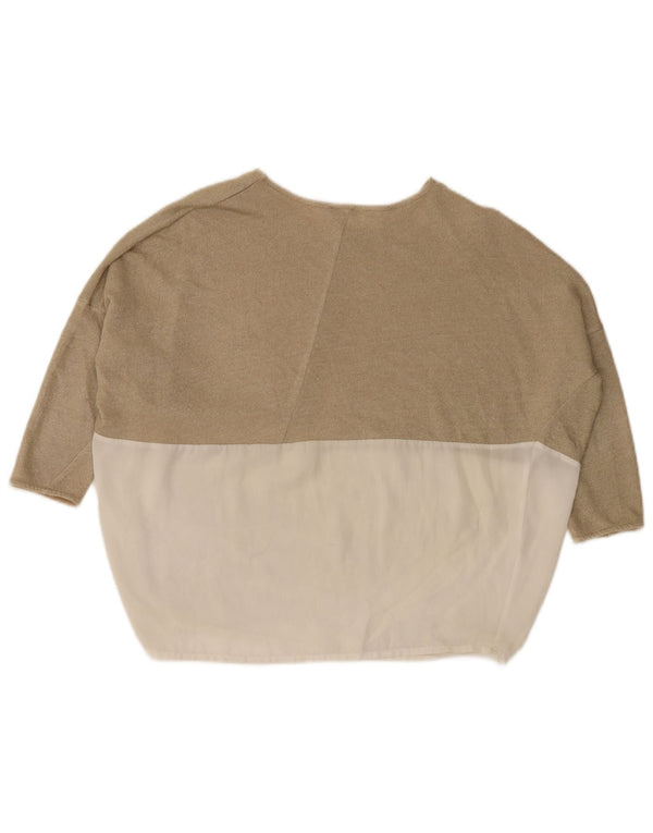 Zara Damen-Oversize-Oberteil mit 3/4-Ärmeln, Größe S, Beige, Farbblock