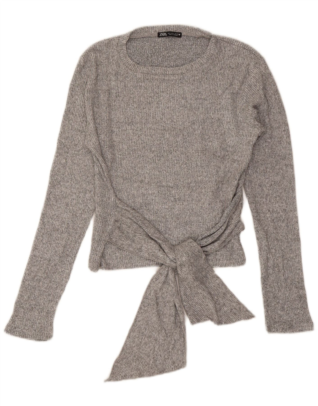 Zara Womens Front Tie Crop Top Langarm UK 14 Große graue Viskose