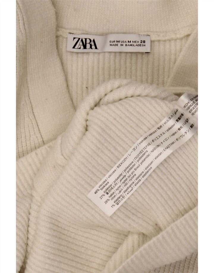 Zara Damen Crop Cardigan Pullover UK 12 Mittelweiße Viskose