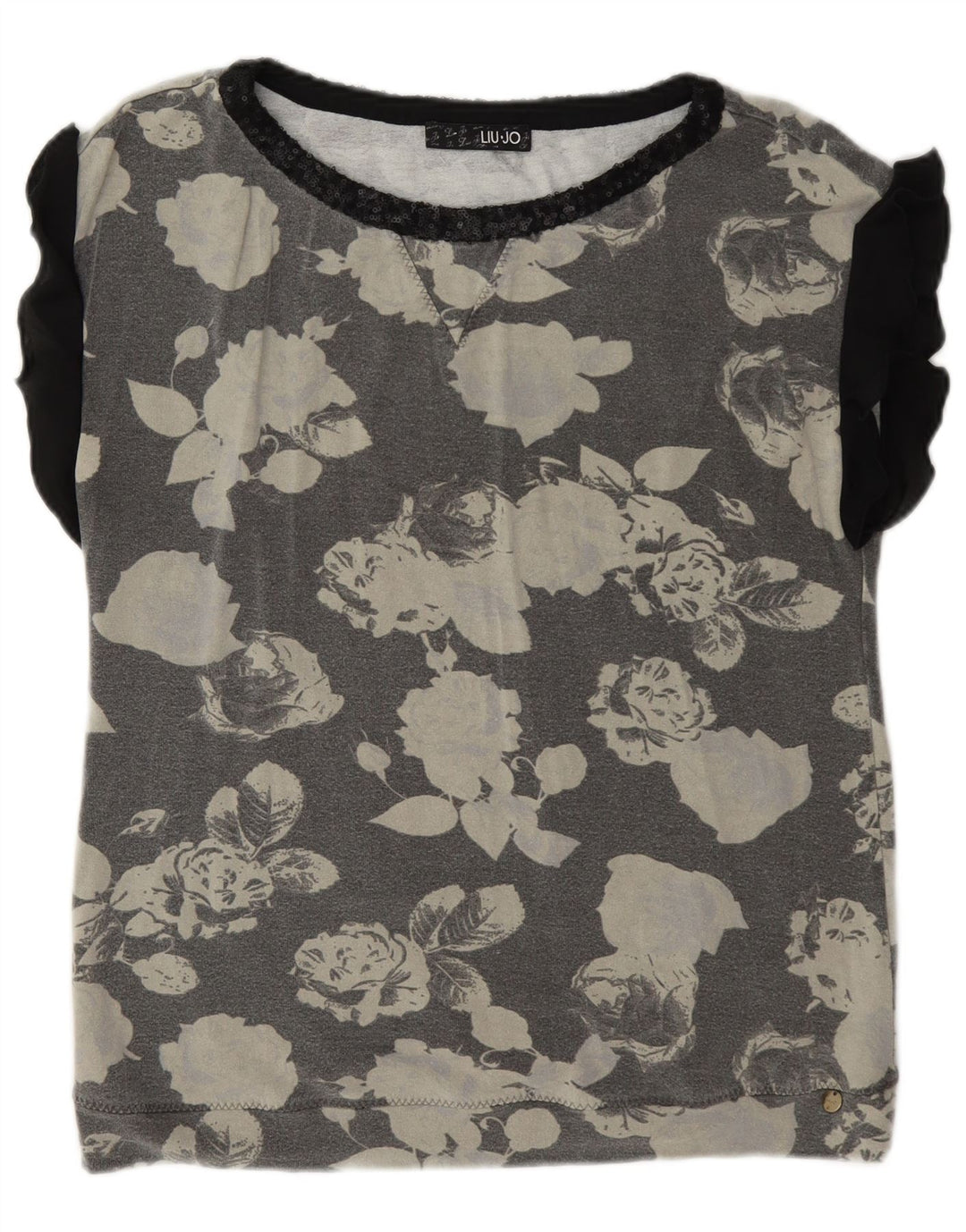 Liu Jo Damen Blusentop IT 44 Mittelgraue Viskose mit Blumenmuster