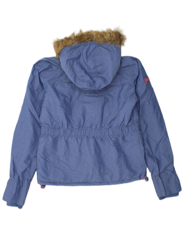 SUPERDRY Damen Windjacke mit grafischer Kapuze, UK 14, Mittelblau