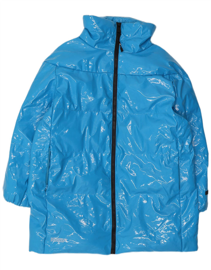 Juicy Couture Damen Übergroßer gepolsterter Mantel UK 14 Mittelblaues Polyurethan