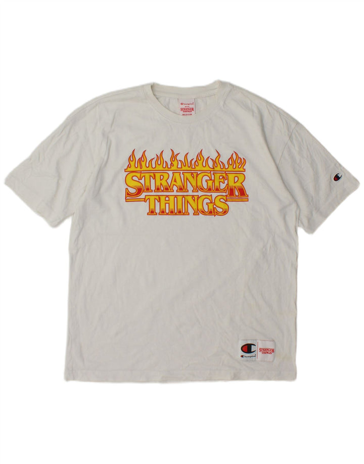 Champion Herren Stranger Things Grafik-T-Shirt-Oberteil Mittelweiß