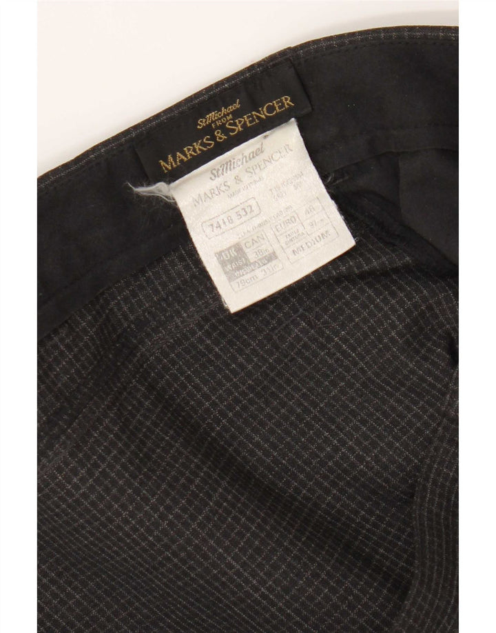 Marks & Spencer Herren-Freizeithose, gerade, W38, L31, grau kariertes Polyester