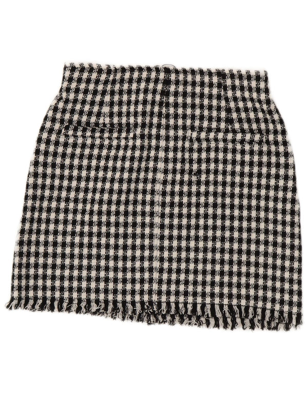 Zara Damen Minirock Small W26 Schwarz karierte Baumwolle