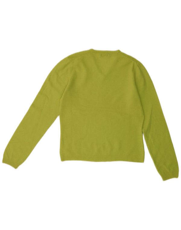 Benetton Damen-Pullover mit V-Ausschnitt, UK 14, Größe L, grüne Wolle