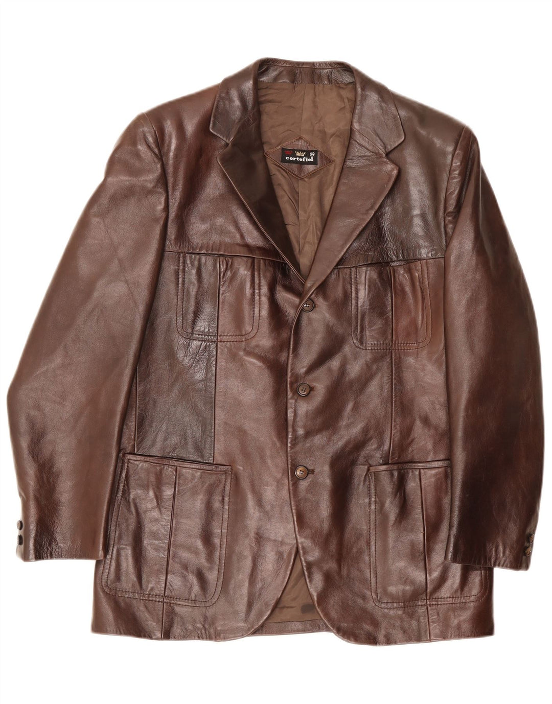 Cortefiel Herren Lederjacke IT 56 3XL Braun