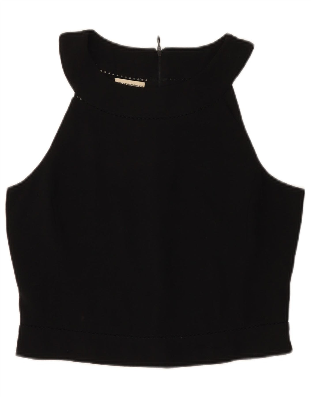 Emporio Armani Damen Crop Neckholder Top IT 46 Große schwarze Wolle
