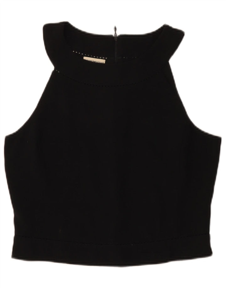 Emporio Armani Damen Crop Neckholder Top IT 46 Große schwarze Wolle