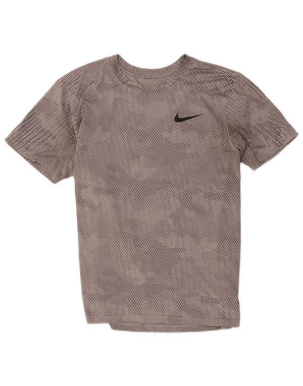Nike Herren Dri Fit T-Shirt-Oberteil aus mittelgrauem Camouflage-Polyester