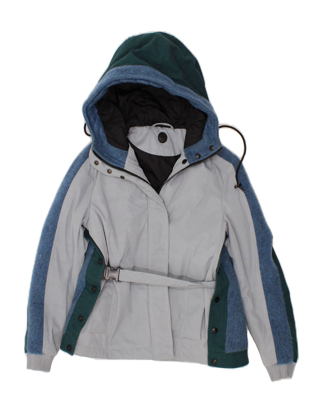 TRUSSARDI Womens Hooded Windbreaker Jacket EU 38 Medium Grey Colourblock Vintage Trussardi and Second-Hand Trussardi from Messina Hembry 