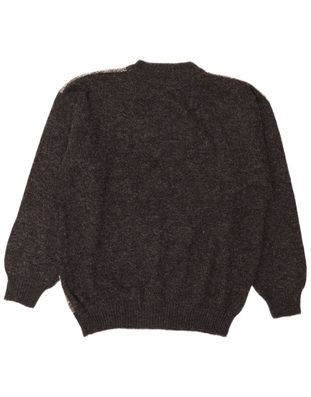 Vintage Herren Pullover mit Rundhalsausschnitt IT 52 Große graue Colourblock-Wolle