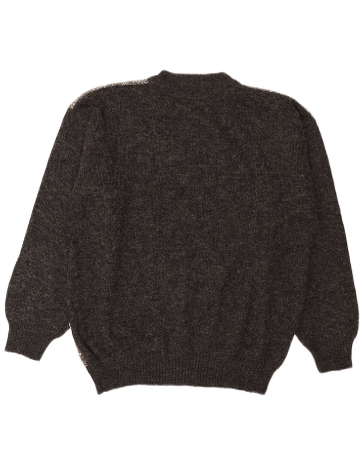 Vintage Herren Pullover mit Rundhalsausschnitt IT 52 Große graue Colourblock-Wolle