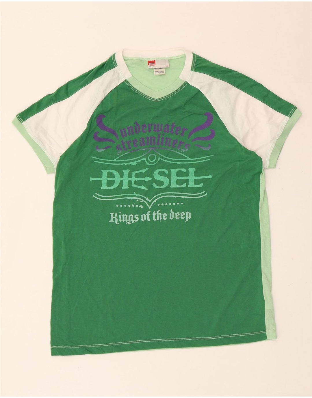 Diesel Womens Graphic T-Shirt Top UK 20 2XL Grün Colourblock Polyester