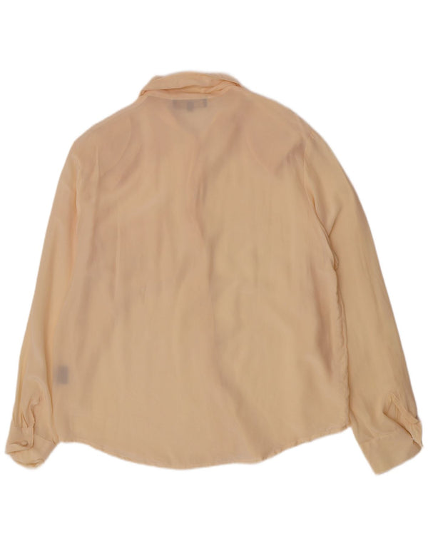 Vintage Damen reguläre Hemdbluse UK 14 große beige Seide