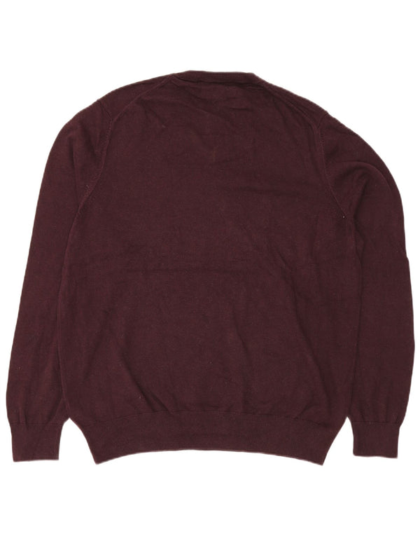 Marks & Spencer Herren-Pullover mit V-Ausschnitt, XL, Burgunderrot, Baumwolle