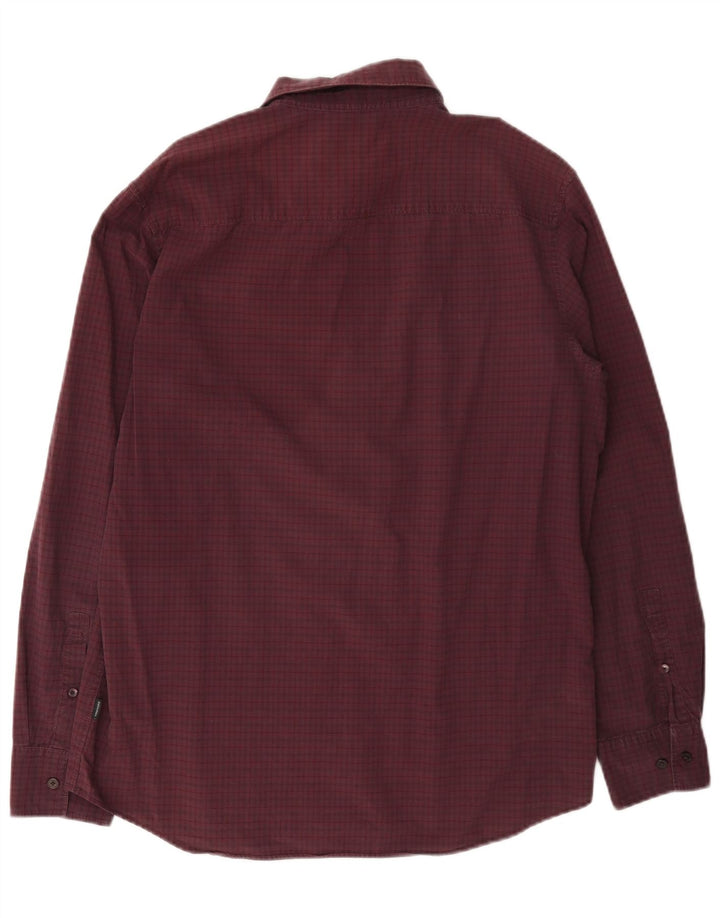 Calvin Klein Herren-Hemd, mittelgroß, Burgunderrot, Gingham-Baumwolle