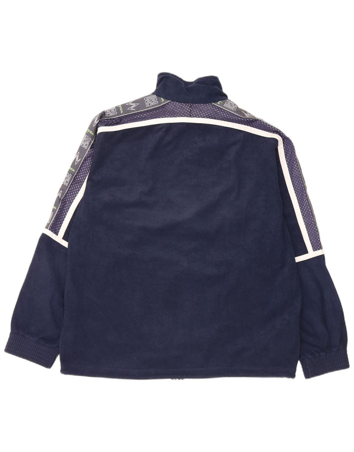 Brugi Herren-Trainingsanzugoberteil aus Velours mit grafischer Grafik, mittleres Marineblau, Farbblock