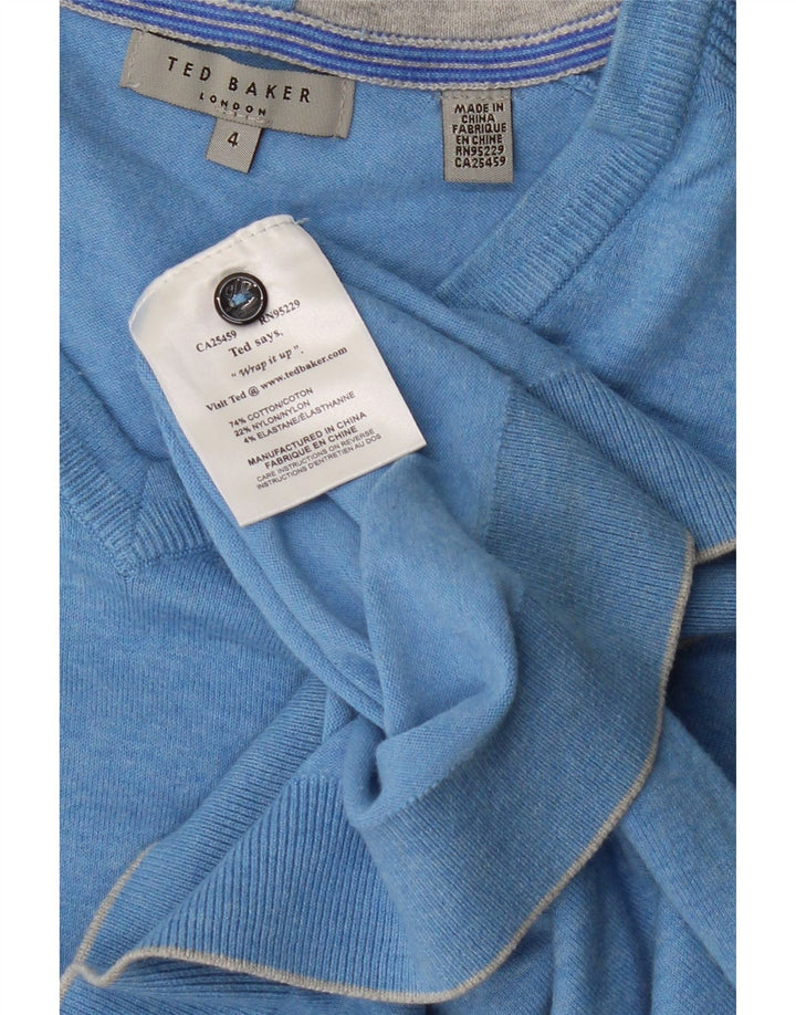 TED BAKER Herren-Pullover mit V-Ausschnitt, Größe 4, groß, blau gefleckte Baumwolle