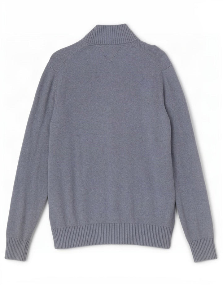Tommy Hilfiger Herren-Cardigan-Pullover aus mittelblauer Colourblock-Baumwolle