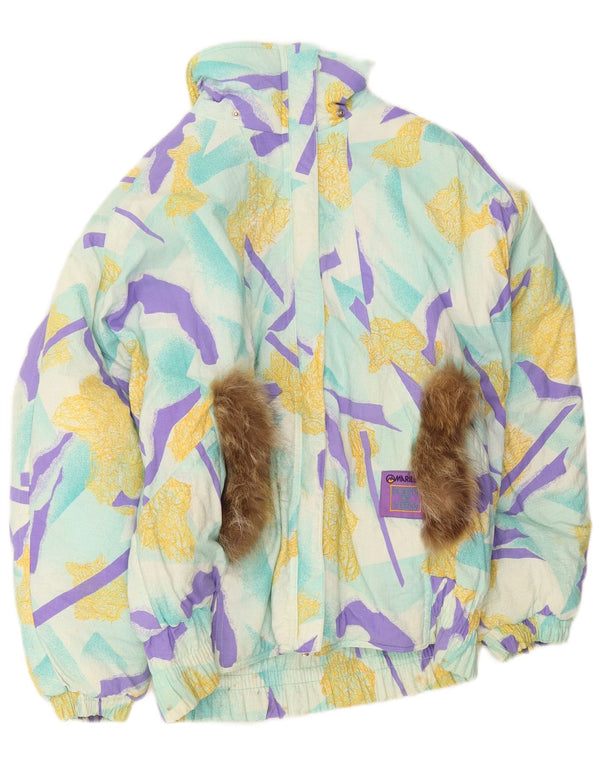 MARILENA Damen-Skijacke mit Kapuze, US 10, groß, mehrfarbig, geometrisch, Retro
