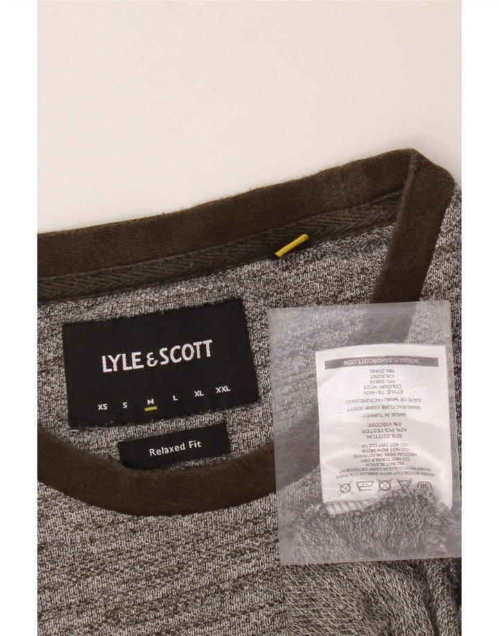 LYLE & SCOTT Mens Relaxed Fit T-Shirt Top Medium Grey Pinstripe Cotton
