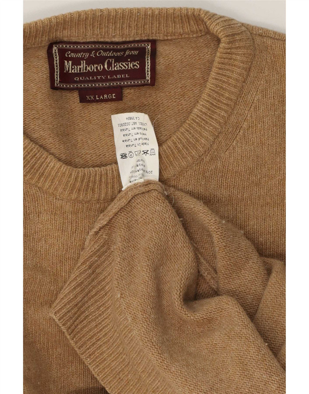Marlboro Classics Herren-Pullover mit Rundhalsausschnitt, 2XL, braune Wolle